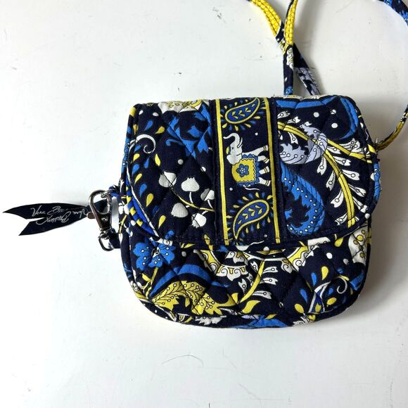 Vera Bradley Ellie Blue Yellow Blue Elephant Floral Quilted Mini Crossbody Bag - Picture 2 of 12